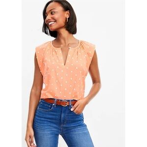 Beautiful LOFT Coral Dot Pattern Cap Sleeve Blouse - Size S